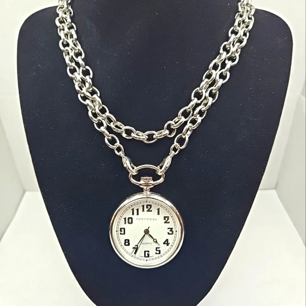 TOKYObay Pocket Watch Silver Tone New Battery Jeans Pants Suit Chain Necklace